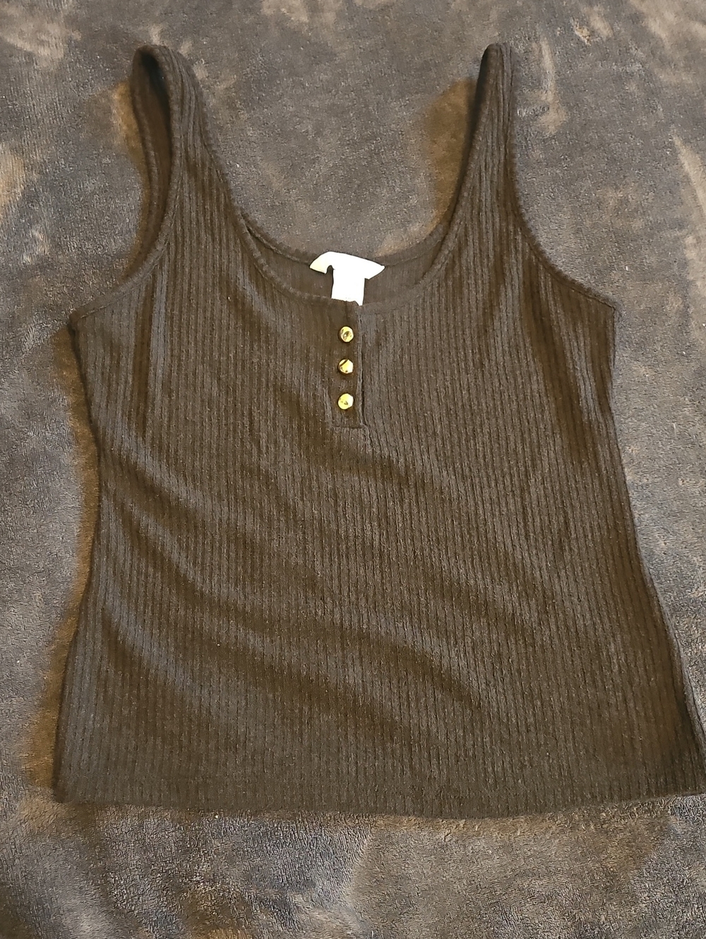H&M Black Ribbed Henley Tank Top